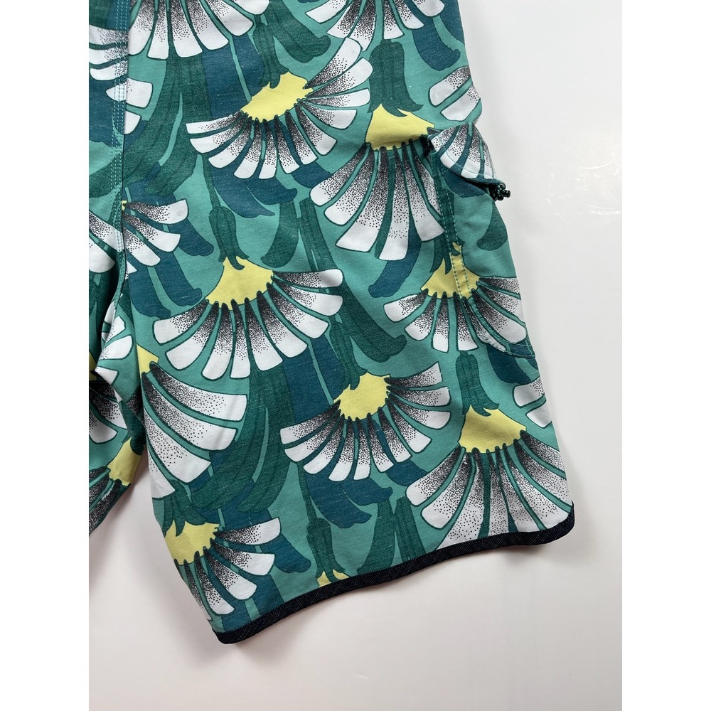 Vissla Mens 32 Board Shorts Upcycled Coconut Stretch Tropical Leaf Print Teal - Picture 10 of 11